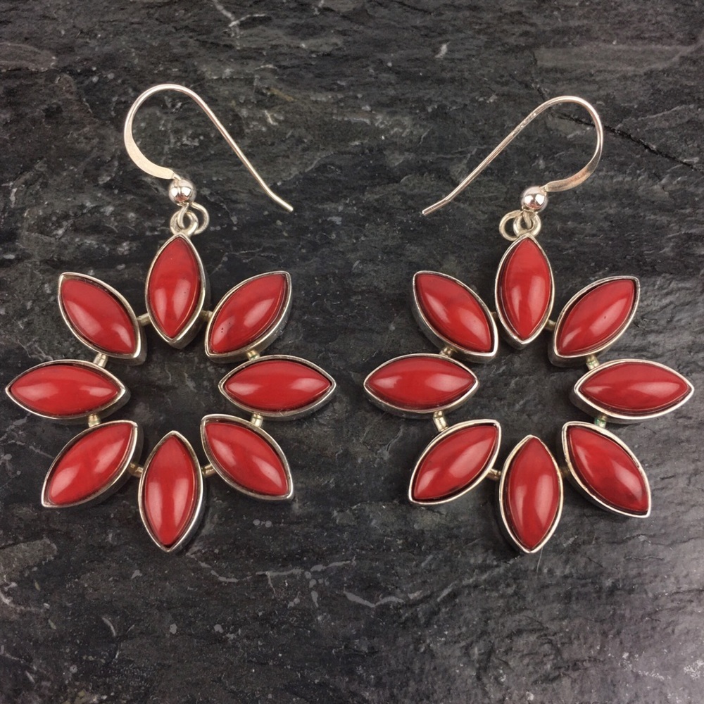Jay King Sterling Silver Red Coral Flower Earrings